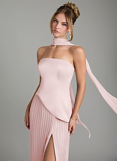 Azazie Tierney Vestidos de damas de honor Vestido de Rosa Rubor de Gasa de Corte en A Convertible con Sin tirantes image7