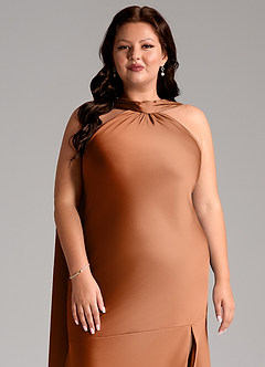 Azazie Kinsley Brudtärnklänningar Klänning av Sjöjungfru i Stretch Satin Sidoslits Koppar image13