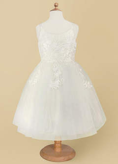 Azazie Austyn Abiti da Ragazza di Fiori Abito Principessa in Tulle Pizzo Bianco Diamante image5