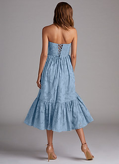 Azazie Delphina Bridesmaid Dresses Powder Blue A-Line Strapless Floral Burnout Convertible Dress image4