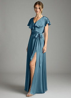 Azazie Lainey Bridesmaid Dresses Bermuda A-Line with Pockets Stretch Satin Dress image4