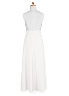 Azazie Albertine Junior White A-Line Lace Chiffon Dress image8