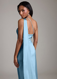 Azazie Galinda Brudtärnklänningar Klä av Sjöjungfru i Stretch Satin Ena axeln Stålblå image2