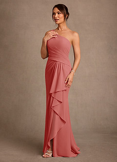 Azazie Floy Mother of the Bride Dresses Antique Rose Sheath One Shoulder Chiffon Dress image2