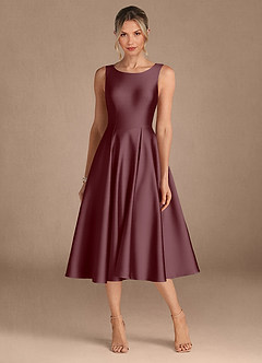 Azazie Fulton Mother of the Bride Dresses Sangria A-Line Pleated Stretch Satin Dress image5