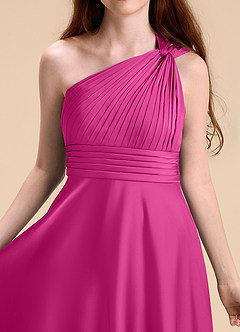 Azazie Charlize Junior Robe Trapèze en Satin extensible Plissée Fuchsia image7