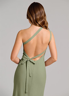 Azazie Monroe At-home Try On Dresses Sky Blue Sheath One Shoulder Chiffon Dress image6