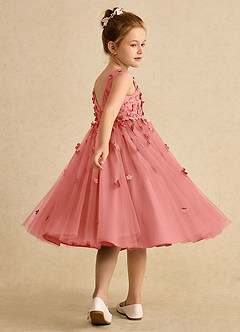 Azazie Lana Flower Girl Dresses Salmon Pink A-Line Sleeveless Matte Satin Dress image4