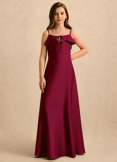 Azazie Kapri Girls Formal Robe Demoiselle D'honneur Fillette Robe Trapèze en Satin extensible Rayé Bourgogne image4
