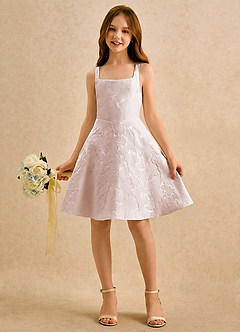 Azazie Peppy Girls Formal Robe Demoiselle D'honneur Fillette Robe Trapèze en Jacquard Floral Arc Bébé Rose image4