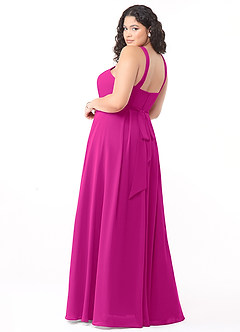 Azazie Dixie Bridesmaid Dresses Fuchsia A-Line Halter Pleated Chiffon Dress image9
