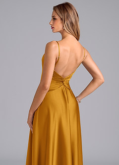 Azazie Elita Bridesmaid Dresses Butterscotch A-Line Pleated Stretch Satin Dress image2