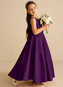Azazie Pipsy Flower Girl Dresses Grape A-Line Bow Matte Satin Dress image3