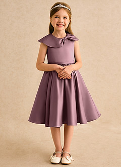 Azazie Acorn Flower Girl Dresses Vintage Mauve A-Line Pleated Matte Satin Dress image5