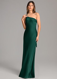 Azazie Monroe Brautjungfernkleider Meerjungfrau-Linie One-Shoulder Stretch-Satin Kleid Smaragd image1