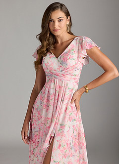 Azazie Omari Bridesmaid Dresses Abstract Watercolor Floral A-Line Chiffon Dress image2