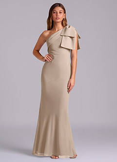 Azazie Yuanna Bridesmaid Dresses Taupe Mermaid One Shoulder Chiffon Dress image1