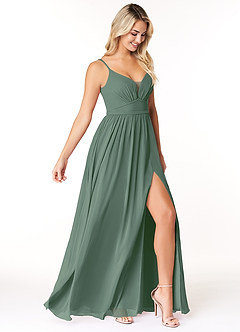 Azazie Rayna Bridesmaid Dresses Eucalyptus A-Line V-Neck Pleated Chiffon Dress image4