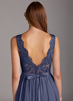 Azazie Elly Bridesmaid Dresses Stormy A-Line Lace Scoop Neck Chiffon Dress image4