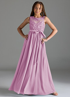 Azazie Elly Junior Jurk van Chiffon met A-Lijn Kant Snoep Roze image3