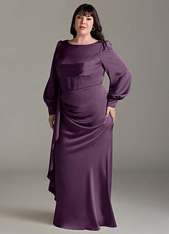 Azazie Raye Bridesmaid Dresses Plum Mermaid Long Sleeve Stretch Satin Dress image10