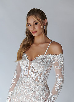 Azazie Solaris Wedding Dresses Diamond White Cocoa A-Line V-Neck Sequins Tulle Dress image9