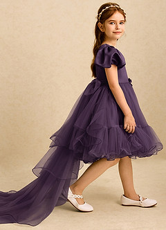 Azazie Cocoa Abiti da Ragazza di Fiori Abito Principessa in Tulle Plissettato Prugna image4