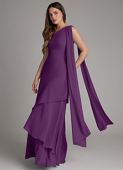 Azazie Monique 신부 들러리 드레스 A라인 한쪽 어깨 쉬폰 바닥 길이 드레스 image4