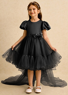 Azazie Cocoa Abiti da Ragazza di Fiori Abito Principessa in Tulle Plissettato Nero image3