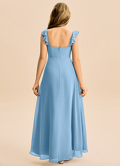 Azazie Mavie Junior Abito A-Line in Chiffon Increspato Blu Acciaio image2