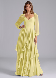 Azazie Karan Bridesmaid Dresses Lemon Sorbet A-Line Long Sleeve Chiffon Dress image3
