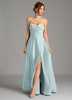 Azazie Ayla Bridesmaid Dresses Mist A-Line Corset Stretch Satin Dress image1