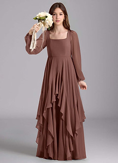 Azazie Clara Junior Espresso A-Line Blouson Chiffon Dress image3