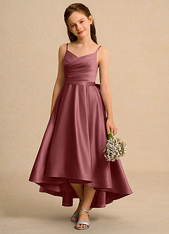 Azazie Sweets Junior Formal Blumenmädchenkleider A-Linie Plissee Matte Satin Kleid Amethyst image3