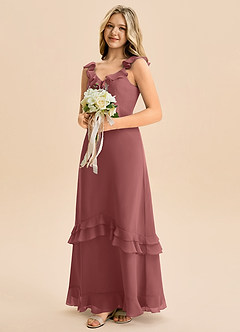 Azazie Tavie Junior Vestido de Amatista de Gasa de Corte en A con Volante image4