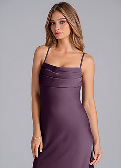 Azazie Seema Bridesmaid Dresses Plum Mermaid Corset Stretch Satin Dress image2