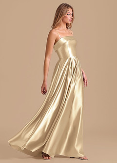 Azazie Lucienne Bridesmaid Dresses Champagne A-Line Pleated Metallic Satin Dress image5