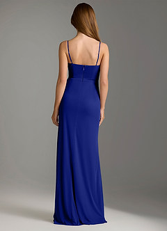 Azazie Maci Bridesmaid Dresses Royal Blue Sheath Pleated Mesh Dress image2