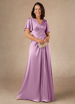 Azazie Emmeline Mother of the Bride Dresses Wisteria A-Line Pleated Stretch Satin Dress image1