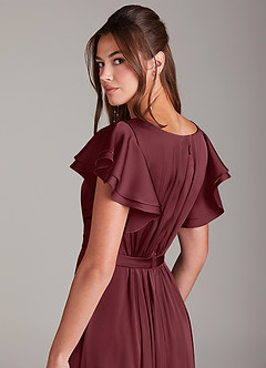 Azazie Daphne Modest Bridesmaid Dresses A-Line Ruched Stretch Satin Floor-Length Dress image2