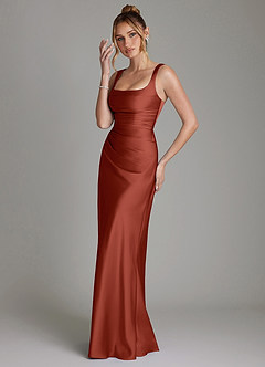 Azazie Agustina Robes de demoiselle d'honneur Robe Sirène en Satin extensible Corset Terracotta image5