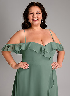 Azazie Lyra Bridesmaid Dresses Eucalyptus A-Line Chiffon Convertible Dress image17