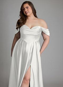 Azazie Loisa Brudtärnklänningar Klänning av A-linje i Stretch Satin Off the shoulder Vit image15