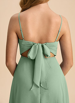 Azazie Shale Junior Matcha A-Line Bow Chiffon Dress image7