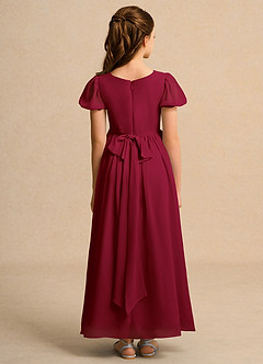 Azazie Joss Flower Girl Dresses Burgundy A-Line with Sleeves Chiffon Dress image10