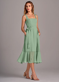 Azazie Deb Bridesmaid Dresses Matcha A-Line with Pockets Chiffon Convertible Dress image3