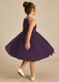 Azazie Honey vestidos de niña de las flores Vestido de Ciruela de Satin Mate de Corte En A con Perla image4
