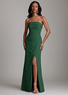 Azazie Aretha Bridesmaid Dresses Dark Green A-Line Strapless Chiffon Dress image1