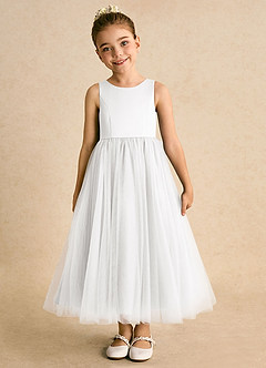 Azazie Solia Abiti da Ragazza di Fiori Abito Principessa in Tulle Fiocco Bianco image3