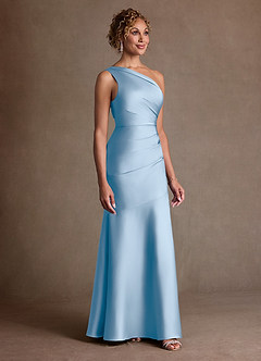 Azazie Haifa Mother of the Bride Dresses Powder Blue Mermaid One Shoulder Stretch Satin Dress image3